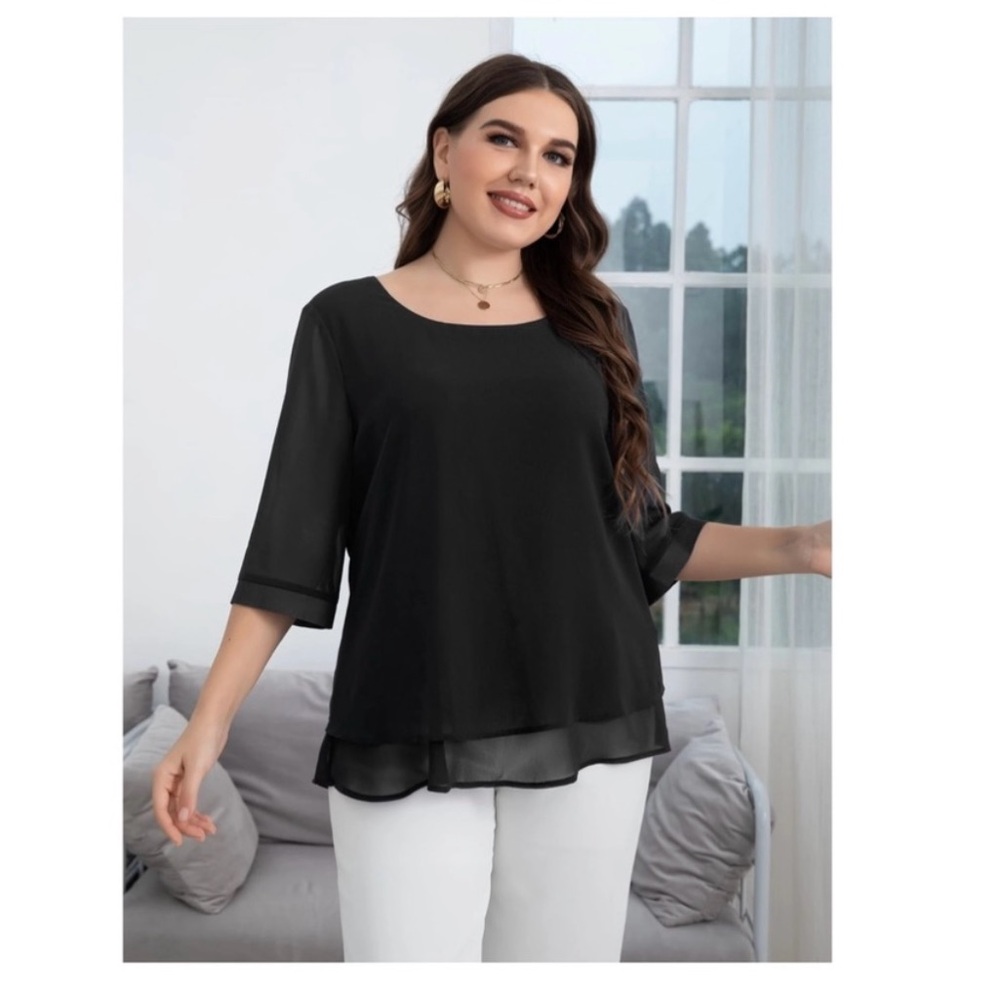 Solid black layered hem blouse
